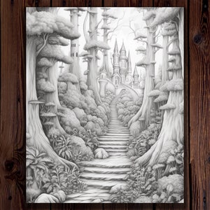 50 Enchanted Forest Coloring Pages for Adults, A Grayscale Fantasy ...