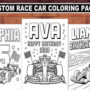 Personalized Race Car Birthday Coloring Pages for Kids | Custom Printable Party Activity