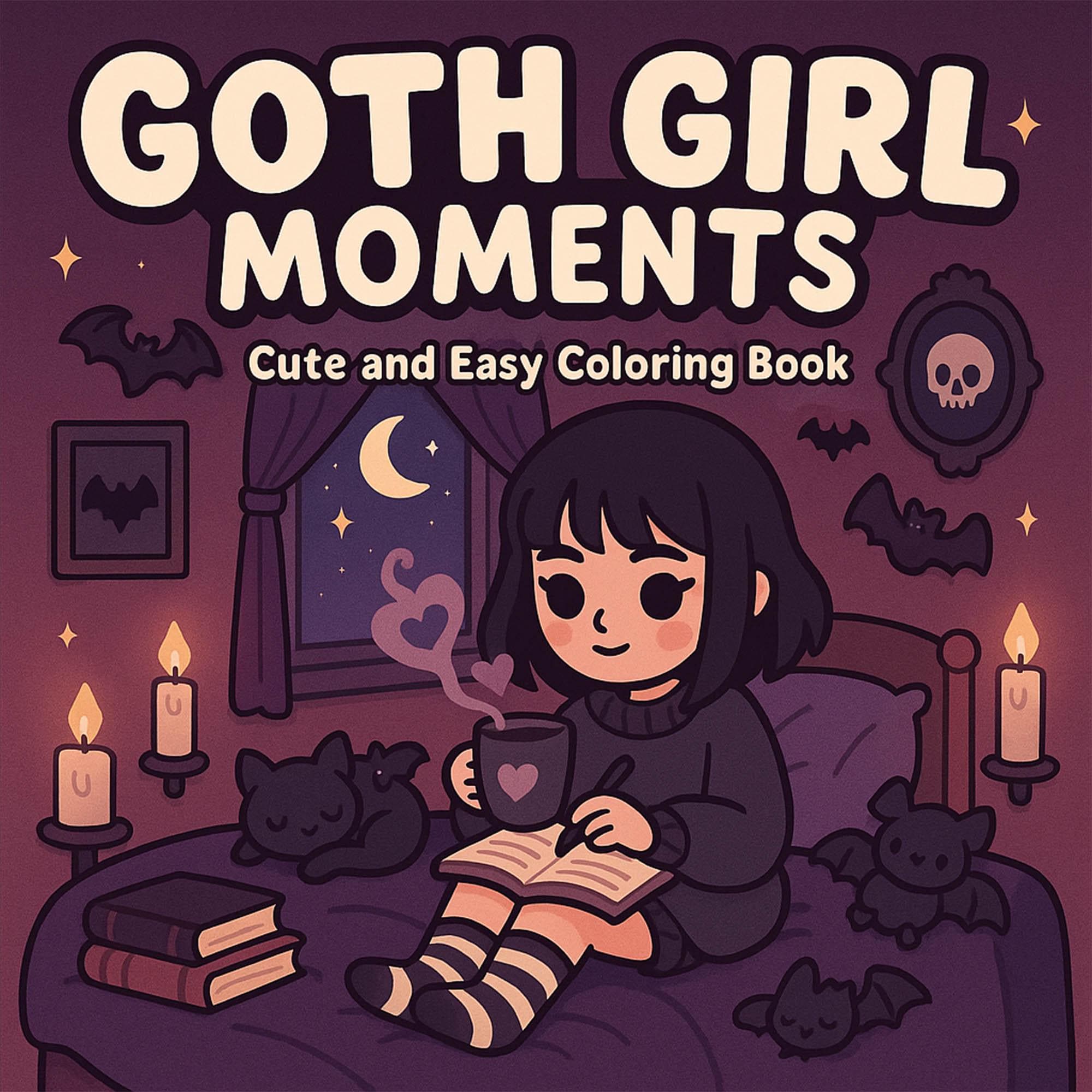 Páginas para colorear Goth Girl Moments PDF | 20 diseños pastel goth, emo y witchy para adolescentes y adultos