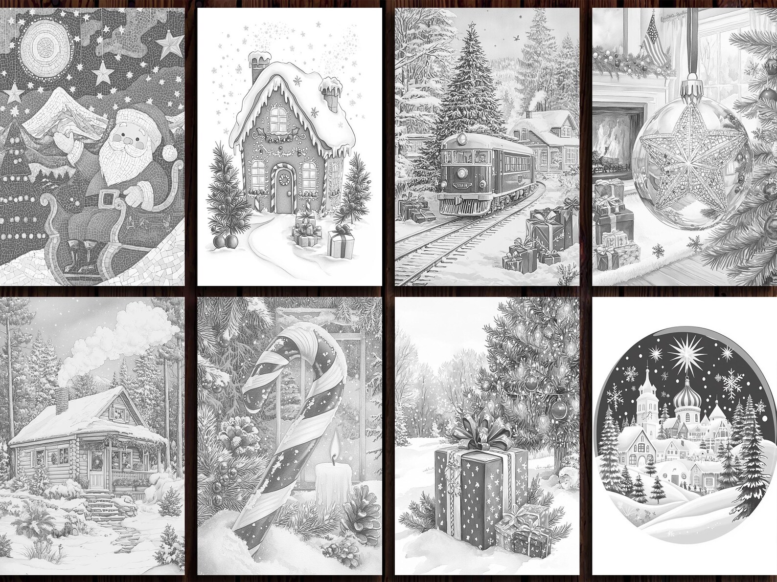 Christmas Scenes Coloring Pages Grayscale Winter Wonderland Art 