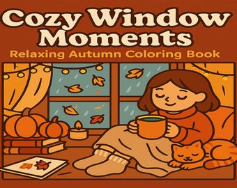 Fall Coloring Pages: Cozy Window Scenes, Hygge Autumn Printables (Digital Download)