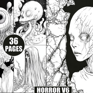Creepy Horror Coloring Pages for Adults: Grayscale Fantasy (Digital Download)