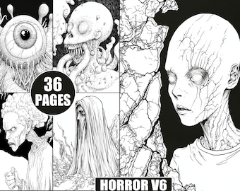 Creepy Horror Coloring Pages for Adults: Grayscale Fantasy (Digital Download)