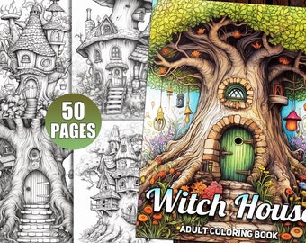 Witch House Coloring Book: 50 Fantasy Halloween Pages (Digital Download)