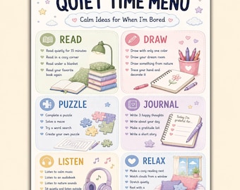 Quiet Time Activities for Kids Printable | Calm Activity Menu, Screen Free Choice Board