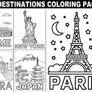 Coloriages de destinations de voyage | 20 designs amusants et éducatifs pour les enfants | Monuments du monde, activités de géographie et aventures mondiales