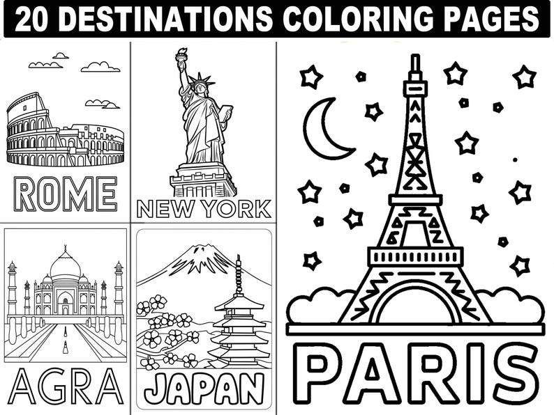 World Landmarks Coloring Pages | Travel Coloring Book for Kids ...