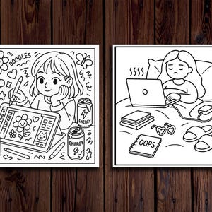 Digital Girl Desk – 20 Cozy Coloring Pages of Pastel Workspaces (Digital Download) image 5