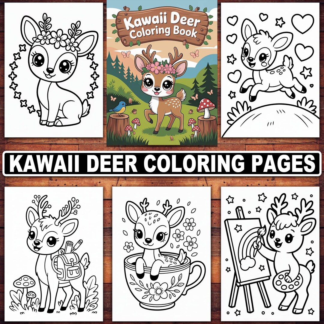 Kawaii Deer Coloring Pages | 20 Cute Woodland & Winter Fawn Designs for ...
