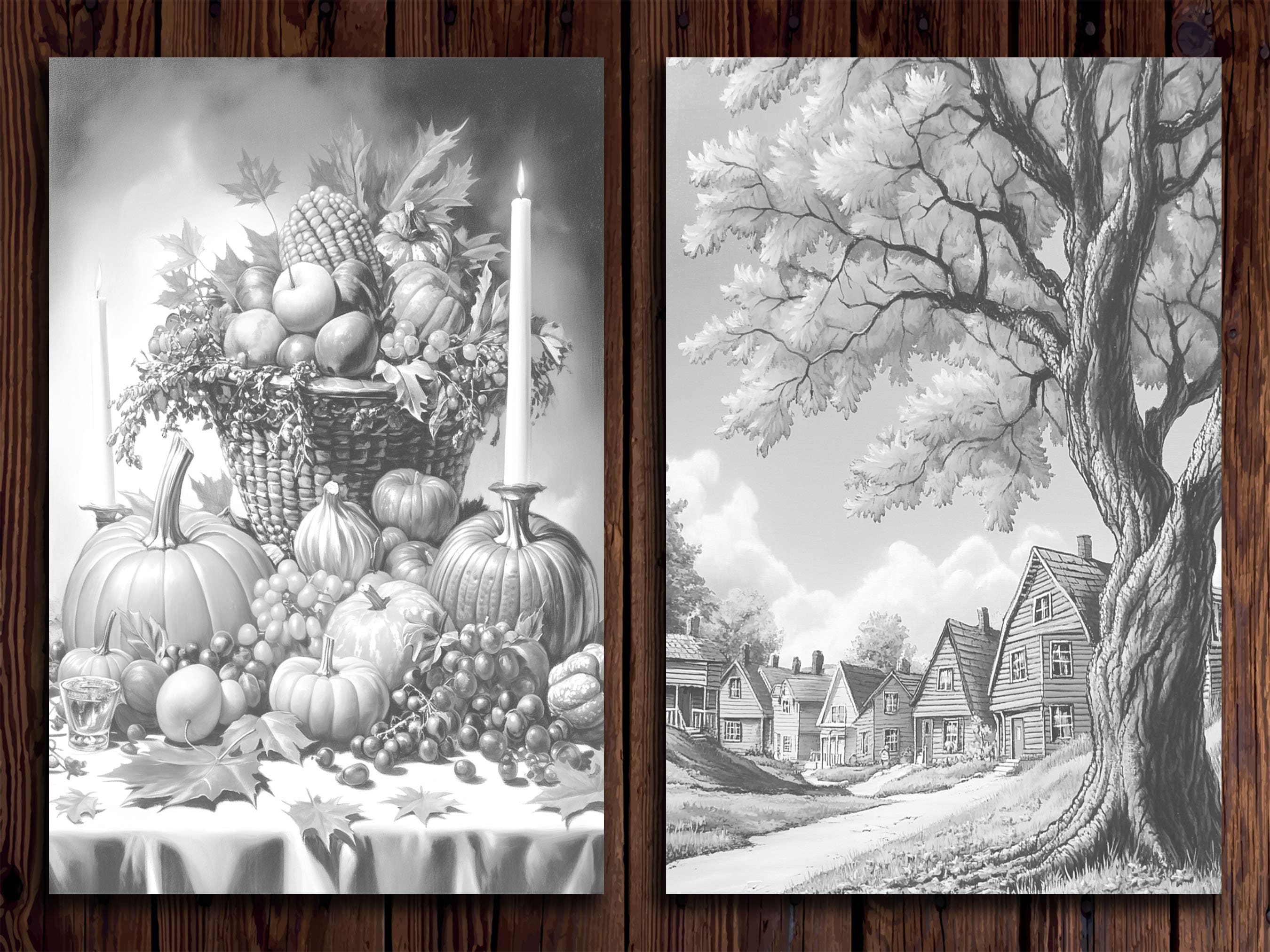 Autumn Coloring Pages for Adults: Grayscale Fall Scenes (printable PDF ...