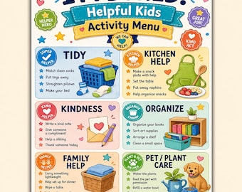Helpful Kids Activity Menu Printable | I’m Bored Chore Chart Alternative, Screen Free Family Helper