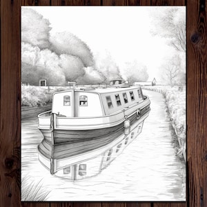 50 Canal Boat Coloring Pages for Adults, Nautical Coloring Book for ...