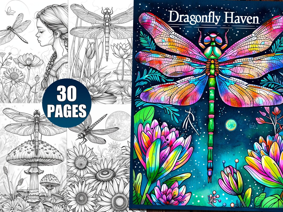 Dragonfly Haven Coloring Pages for Adults, Insect Coloring Book for