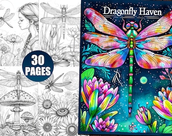 Dragonfly Coloring Book: Grayscale Insect Designs for Adults (PDF)