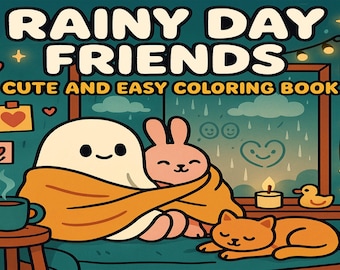 Rainy Day Friends Coloring Pages: Kawaii Animals & Ghosts (PDF Download)