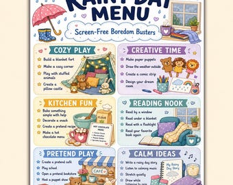 Rainy Day Activity Menu Printable | Screen-Free Indoor Activities for Kids
