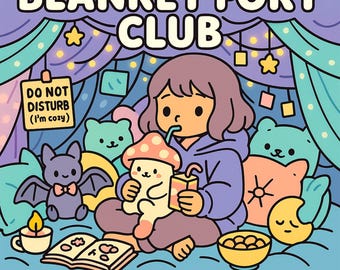 Blanket Fort Coloring Pages: Cozy Indoor Tents, Fairy Lights (Digital Download)