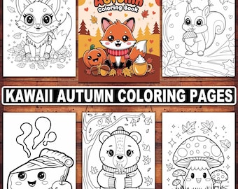 Kawaii Autumn Coloring Pages | 20 Fall Designs (Digital Download)
