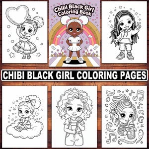 ちび黒女の子のぬり絵 | 子供と大人のためのキュートで力強いデザイン20選 | かわいいスタイル、メラニンマジック、そしてクリエイティブな楽しみ