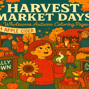 Autumn Market Coloring Pages: 20 Fall Festival Printables (Digital Download)