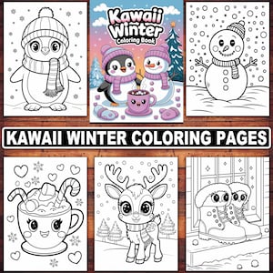 Kawaii Winter Coloring Pages Digital Download | 20 Cute and Cozy Designs for Kids and Adults | Snowflakes, Hot Cocoa, and Winter Holiday Fun