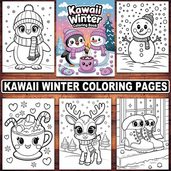 Kawaii Winter Coloring Pages | Snowmen, Animals (Digital Download