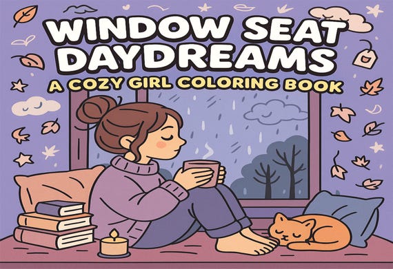 Window Seat Daydreams Coloring Book – Rainy Day Girls (PDF Pattern)