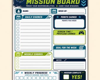 Tween Summer Chore Chart Printable | Teen Responsibility Tracker, Weekly Mission Board, Reward System