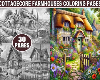 Målarbilder med Cottagecore Farmhouses: Rustika stugor och landsbygdsscener (digital nedladdning)