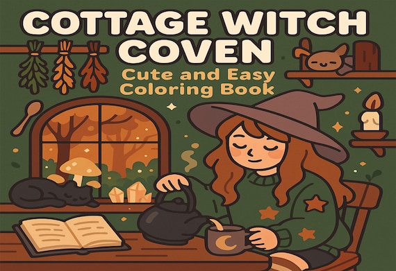 Cottagecore Witch Coloring Pages: Cozy Forest & Potions (PDF Downloadable Set of 20)