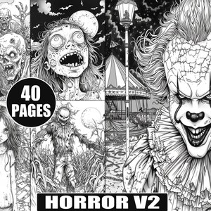 40 Grayscale Horror Coloring Pages: Creepy Fantasy Art (Digital Download)