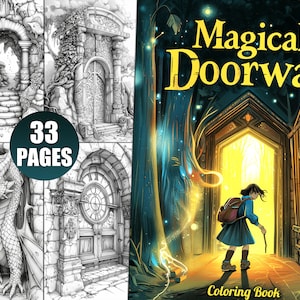 Magical Doorway Coloring Pages for Adults, Enchanted Fantasy Coloring Book for Relaxation & Creativity, Printable Mythical Coloring Sheets