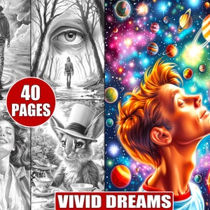 40 lebhafte Träume in Graustufen zum Ausmalen für Erwachsene, Dark Fantasy und gruseliges Halloween