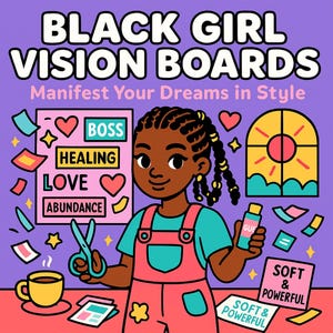 20 Black Girl Vision Board Coloring Pages | Manifestation & Goal Setting Affirmation Coloring Book | Empowerment Printable for All Ages