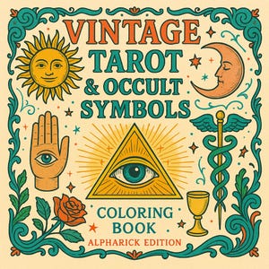 Desenhos para colorir de tarô vintage e símbolos ocultos | Download digital | 20 designs místicos e esotéricos para adultos | Arte de bruxaria e adivinhação