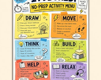 No-Prep Activity Menu Printable | Screen Free Kids Activities, Boredom Buster Choice Board