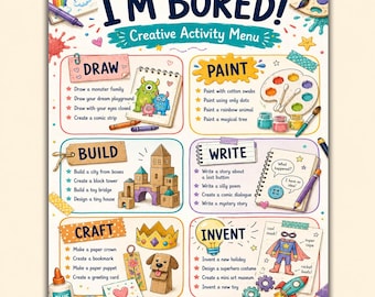 Creative Activities for Kids Printable | I’m Bored Activity Menu, Arts and Crafts Choice Board