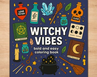 Witch Coloring Pages | Cozy Witch Coloring Book | Printable Potions Spells & Crystals