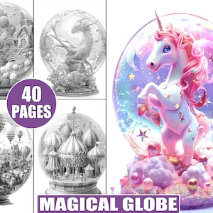 Magical Globe Coloring Pages: Fantasy Snow Scenes (Digital Download)