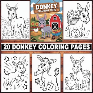 Donkey Coloring Pages | 20 Cute, Realistic & Storybook Designs for Kids and Adults | Printable Donkey Coloring Book PDF
