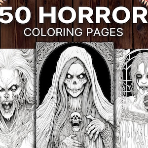 50 Horror Coloring Pages for Adults, Creepy Scary Coloring Book, for Relaxation and Stress relief, Printable Pdf
