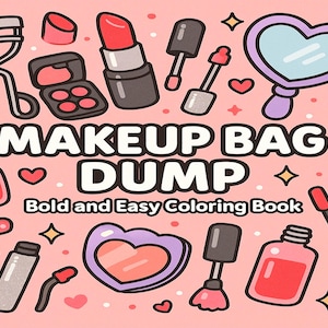 Libro para colorear "Girly Clutter": Desorden en el bolso de maquillaje (Páginas descargables en PDF)
