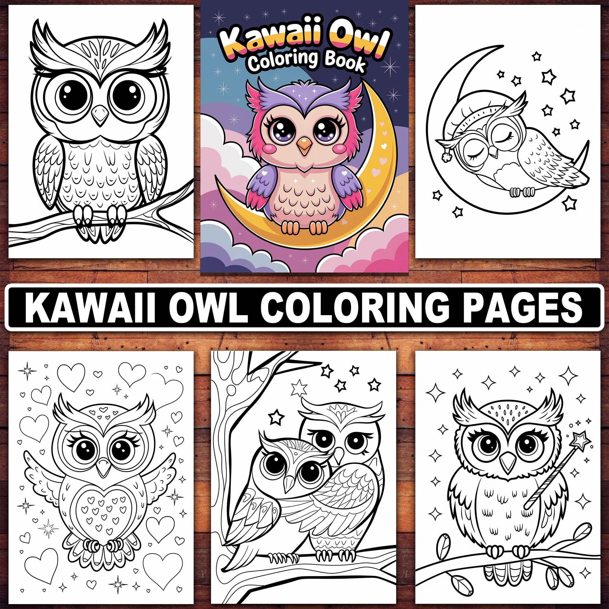 Kawaii Owl Coloring Pages: 20 Fun Designs for Kids & Adults (Digital Download)