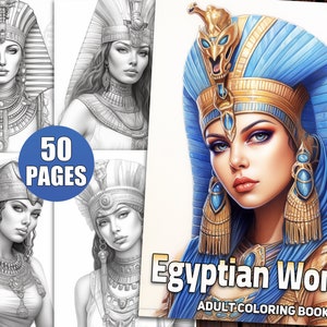 Egyptian Women Coloring Pages for Adults, A Pharaoh Coloring Book for Relaxation & Stress Relief, Digital Download, Printable PDF