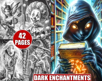 Dark Enchantments Coloring Book: 42 Grayscale Gothic Fantasy Pages (Printable)