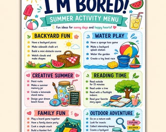 I’m Bored Summer Activity Menu Printable | Screen-Free Summer Activities for Kids