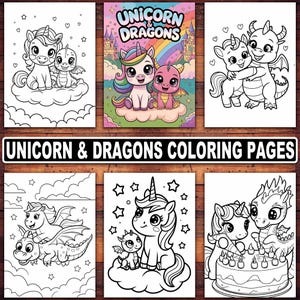 Unicorn and Dragon Coloring Pages Digital Download | 20 Fantasy & Mythical Designs for Kids and Adults | Whimsical Creatures and Magical Art