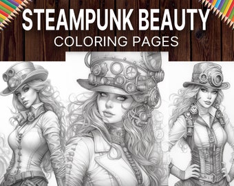Steampunk Women Coloring Book: 50 Fantasy Art Pages (Digital Download)