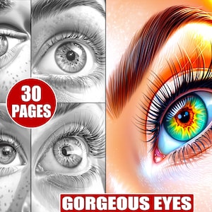 Expressive Eyes Coloring Book: Grayscale Illustrations (30 Printable Pages)