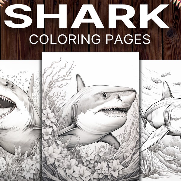 30 Shark Coloring Pages for Adults, Sea Life Coloring Book, Ocean Coloring Pages, Digital Download, Printable Pdf